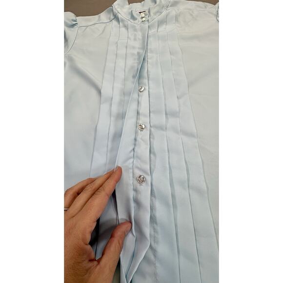 Vintage Rhapsody Womens Med70s Pleated Blouse Light Blue Blouse USA Made - Picture 7 of 9